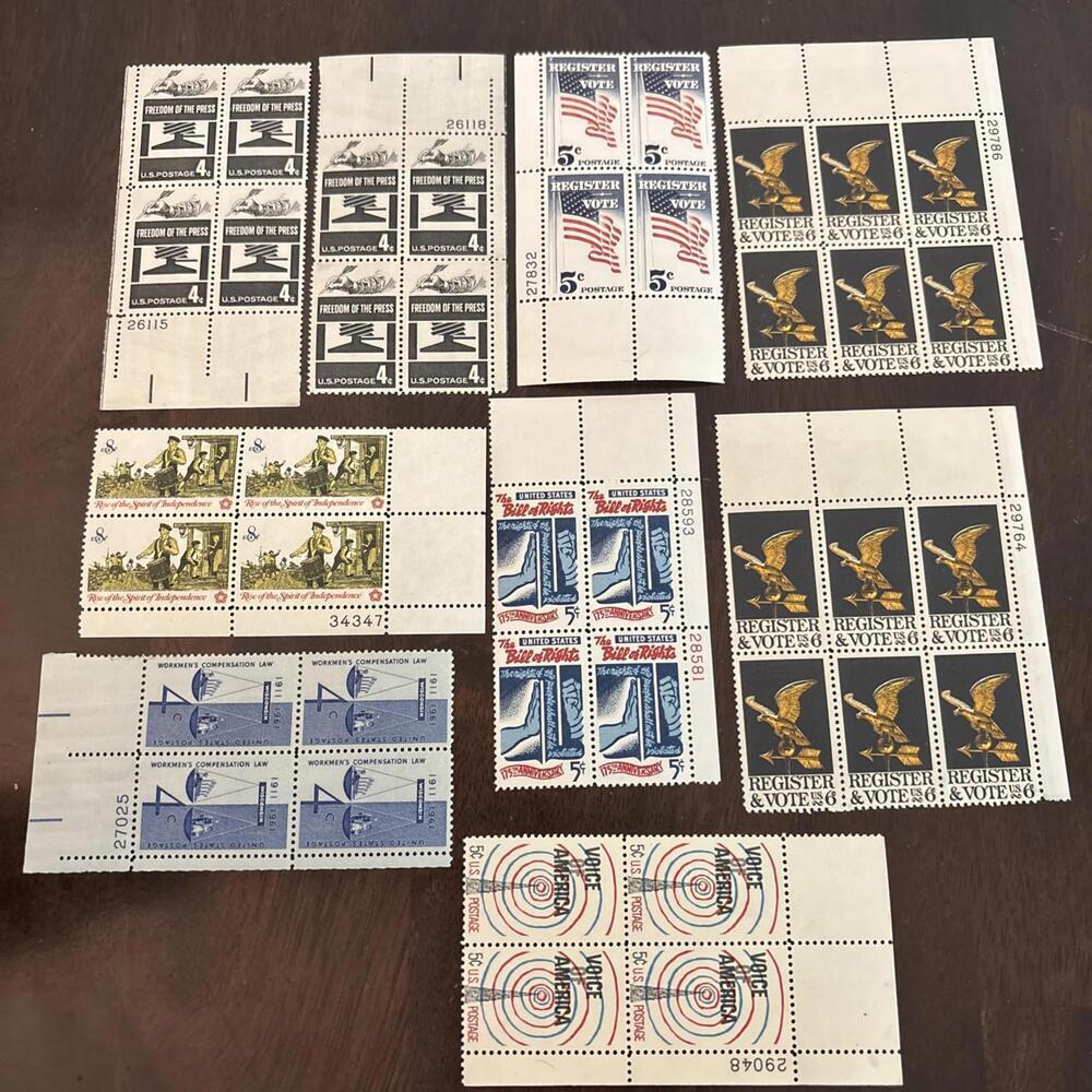 Vintage US Patriotic Freedom Stamp Lot MNH Plate Blocks – Vote Press Rights